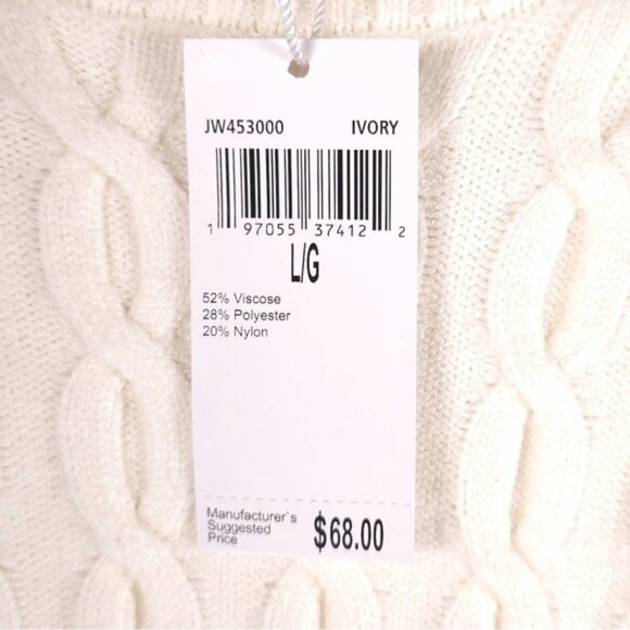 NWT JASON WU Cable Knit Rib Hem & Cuffs Pullover Sweater Ivory JW453000 LARGE - Picture 9 of 11